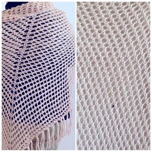 Cream Knit Shawl with Fringe  Blush Handcrafted Knit